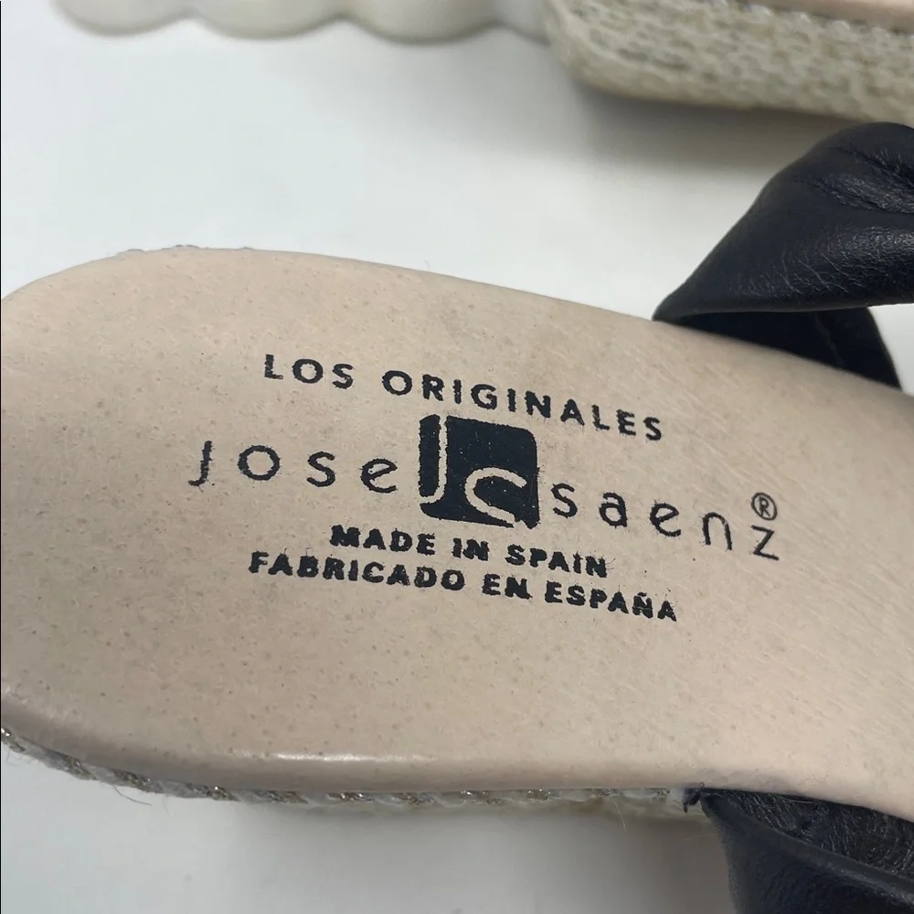 Jose Saenz Genuine Leather Black Wedged Heel Sandals